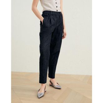 Brunello Cucinelli Denim Black Tapered Cotton Trousers With Elastic Waist, Brand Size 38 (US Size 4)