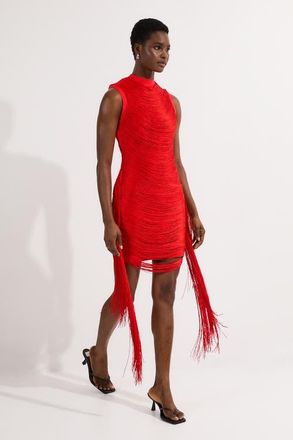 Karen Millen Knit Tassel Mini Dress in Red at Nordstrom, Size X-Small