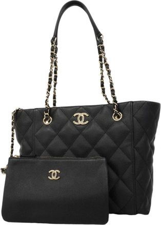 Chanel Black Grained Calfskin Tote Bag (Pre-Owned)