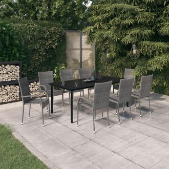vidaXL Juego De Comedor Para Jard&iacute;n 9 Piezas Gris Y Negro Vidaxl