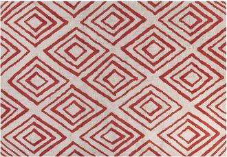 Beliani Beliani - Alfombra De Algod&oacute;n Blanco Crema Rojo 160 X 230 Cm Hecho A Mano Geom&eacute;trico Haskoy