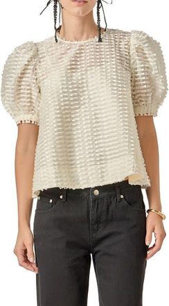 English Factory Embellished Puff Sleeve Top in Off White at Nordstrom, Size X-Small