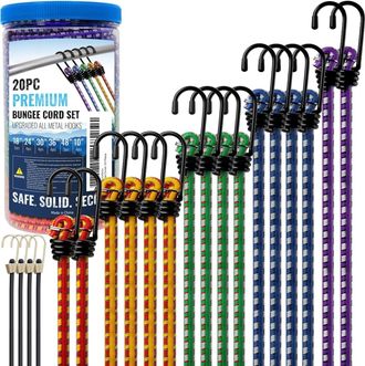 OEM 20 Cuerdas El&aacute;sticas Con Ganchos, 25 Cm/45 Cm/60 Cm/80 Cm/90 Cm/120 Cm, Cuerda El&aacute;stica, Cord&oacute;n El&aacute;stico, Bandas El&aacute;sticas, Correas De Tensi&oacute;n Multifu