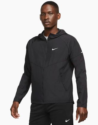 Nike Mens Nike Miler Repel Windbreaker Mens Jacket with Hood Black - Size: 42/Regular