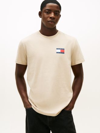Tommy Jeans T-Shirt TOMMY JEANS TJM SLIM ESSENTIAL FLAG TEE EXT, Herren, Gr. 3XL, gulf sand, Single Jersey, Obermaterial: 100% Baumwolle, slim fit normal, Rundhal