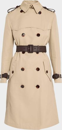 Burberry Foxfield Leather-Trim Double-Breasted Trench Coat