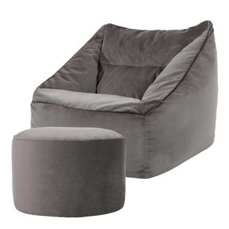 Icon Brand Puf sill&oacute;n con reposapi&eacute;s redondo terciopelo gris antracita