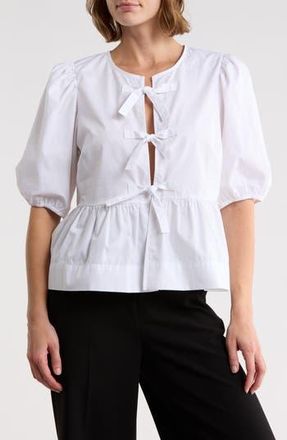 CeCe by Cynthia Steffe Bow Front Puff Sleeve Top in Lucent White at Nordstrom Rack, Size X-Large