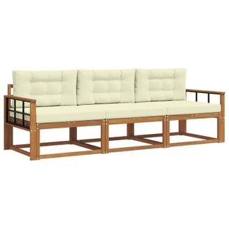 vidaXL Conjunto De Sof&aacute;s De Exterior Con Coj&iacute;n 3 Pcs Natural Y Crema Vidaxl