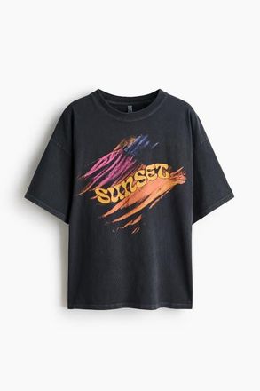 H&M Oversized Printed T-shirt in Dark Gray/sunset at Nordstrom, Size X-Small