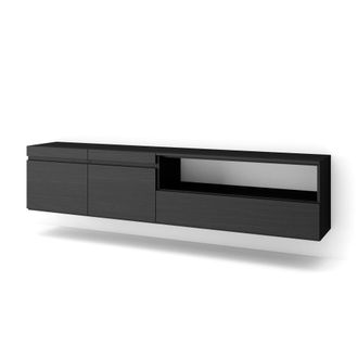 Skraut Home Mueble tv efecto madera negro 200x35x45cm colgado
