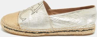 Carolina Herrera CH Carolina Herrera Silver/Gold Leather CH Logo Espadrille Flats Size 39