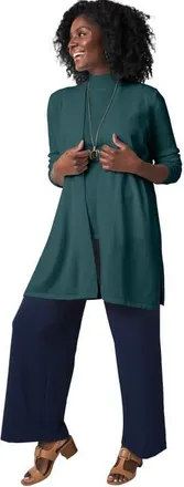 Jessica London Fine Gauge Cardigan Topper in Mystic Pine at Nordstrom, Size 32
