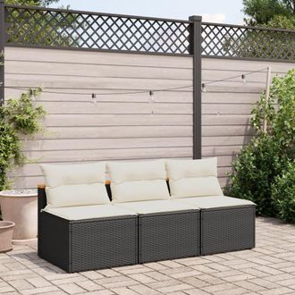 vidaXL Sof&aacute; De Jard&iacute;n Sin Reposabrazos 2 Uds Y Cojines Rat&aacute;n Pe Negro Vidaxl