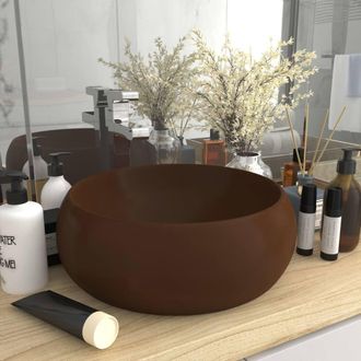 Berkfield Home Luxury Wash Basin Round Matt Dark Brown 40x15 cm Ceramic