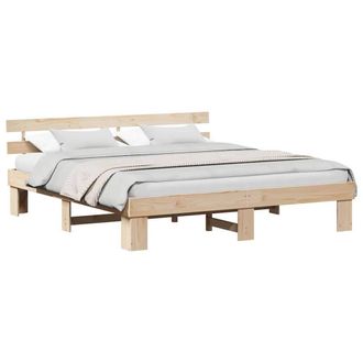 Berkfield Home Modern Bed Frame with Headboard 200x200 cm Solid Wood Pine in Beige