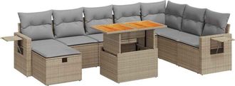 vidaXL Set Sof&aacute;s Jard&iacute;n Y Cojines 9 Pzas Rat&aacute;n Sint&eacute;tico Acacia Beige Vidaxl