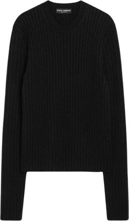 Dolce & Gabbana Ribgebreide Trui met Ronde Hals - Heren - Ronde hals truien - Zwart - XL - Truien & Vesten