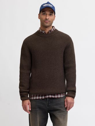 Jack & Jones Strickpullover JACK & JONES JORBLEECKER KNIT CREW NECK BF, Herren, Gr. S, mulch detail:schwarz. crew neck, Strick, Obermaterial: 65% Polyacryl, 35% Ba