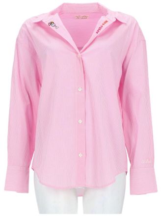 MC2 Saint Barth Pink Striped Cotton Embroidered Shirt