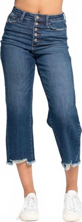 Judy Blue Womens Marshall High Rise Button Fly Wide Leg Crop Jeans In Blue