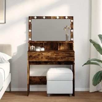 Berkfield Home Dressing Table with LED Smoked Oak 80x41x134.5 cm in Brown