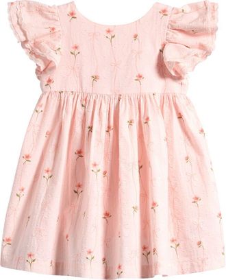Next Kids Floral Embroidered Flutter Sleeve Cotton Sundress in Pink at Nordstrom, Size 12-18M