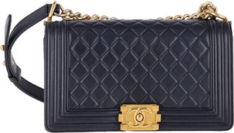 Chanel Pre-owned Womens Medium Old Boy Shoulder Bag in Navy Blue Calfskin Leather - One Size