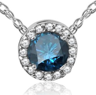 Pompeii3 1/2ct Blue Diamond Pave Halo Pendant 14K White Gold Womens Necklace & 18 Chain