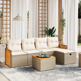 vidaXL Vidaxl - Juego De Sof&aacute;s Jard&iacute;n Con Cojines 6 Pzas Rat&aacute;n Sint&eacute;tico Beige
