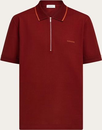 Ferragamo Uomo Polo in cotone con zip Rosso