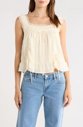 Princess Polly Elusia Lace Trim Ruched Top in Cream at Nordstrom, Size 10