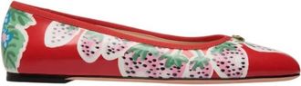 Bally Strawberry Print Leather Ballyrina Flats, Brand Size 37 ( US Size 6.5 )