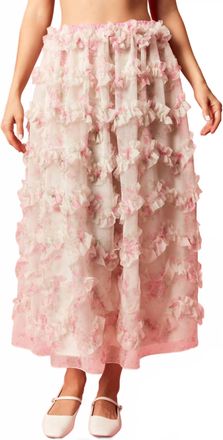 Peach Love California Printed Ruffle Detailed Organza Maxi Skirt In Pink Floral