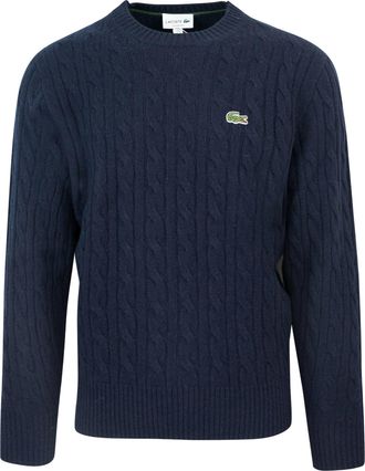 Lacoste Navy Cable Knit Wool Sweater