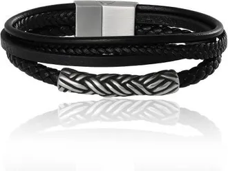 Lucky Brand Mens Multi-Row 8 Bracelet with Braided Barrel, Black, Magnetic Clasp at Nordstrom