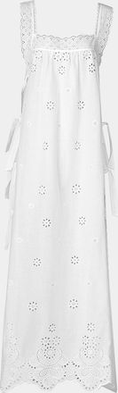 Loretta Caponi Fiocco Embroidered Cotton Long Dress Size: L