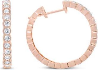 House of Brilliance 18K Rose Gold 1 Cttw Round Bezel-Set Diamond Hoop Earrings in Pink at Nordstrom