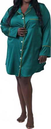 Kilo Brava Satin Button Down Sleepshirt - Plus In Emerald Gold