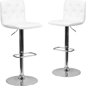Flash Furniture 2 Pk. Tufted White Vinyl Adjustable Height Barstool with Chrome Base