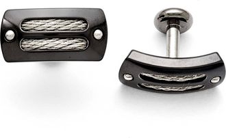 Diamond2Deal Titanium Sterling Silver Black Ti Polished Cable Inlay Cuff Links