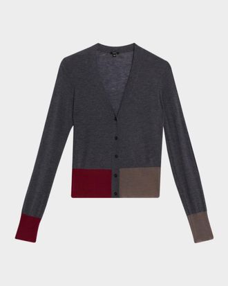 Joseph Cashair Coloblock Cashmere V-Neck Cardigan