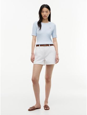 Tommy Hilfiger Womens High-Rise Denim Flare Short - White Denim - 10