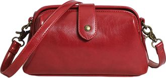 Generic Vintage Solid-Color PU Crossbody Bag for Women, Large Capacity Wear-Resistant Messenger Handbag for Daily Use and Gifts (Red)