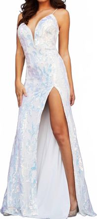 Jovani Open Back Plunging Neck Dress In Ivory