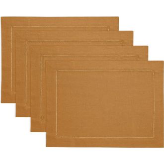 Solino Home Linen Placemats - Classic Hemstitch, 14 x 19 in Brown Sugar at Nordstrom, Size Medium