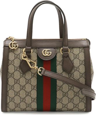 Gucci Beige Brown Green Red Color Gg Supreme Canvas Leather Handbag Shoulder Bag Tote Bag (Pre-Owned)