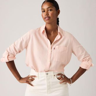Levi's Darlene Utility Shirt - Womens - XL - Pink / Rivington Stripe Crystal Pink