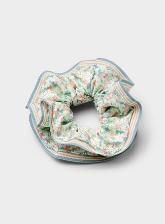 Simons Womens Floral ruffle scrunchie with striped edging