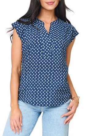 Gibsonlook Split Neck Cap Sleeve High-Low Top in Navy Daisy at Nordstrom, Size Xx-Small